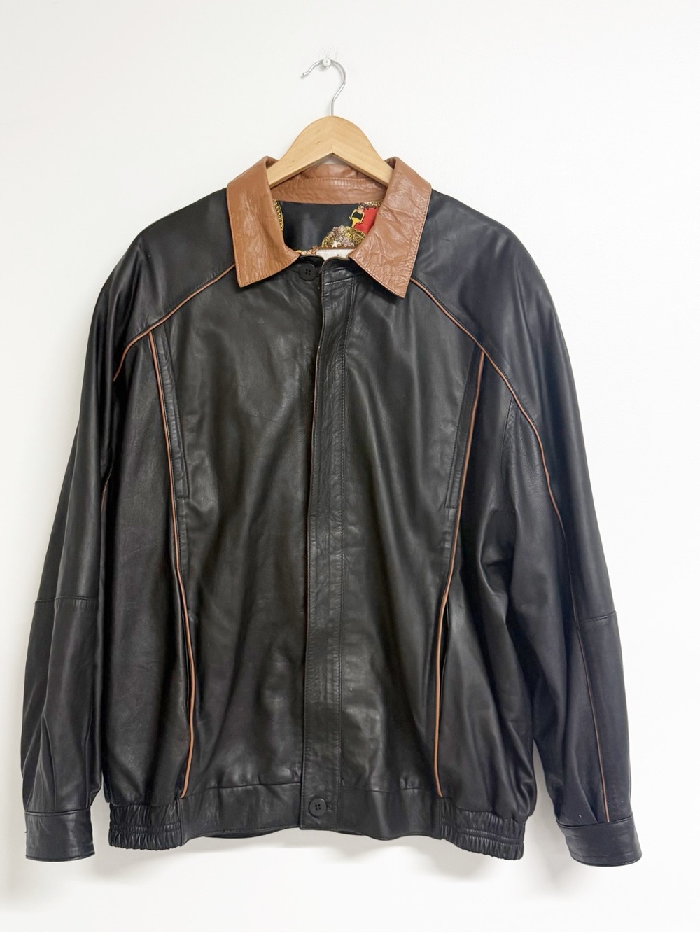 Maus & Hoffman Men’s Leather Jacket Size 46 XL Black Brown Two Tone